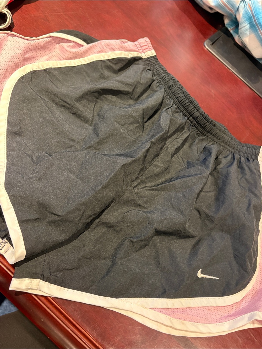 Nike Men’s Black Athletic Shorts with Pink and Cream Trim